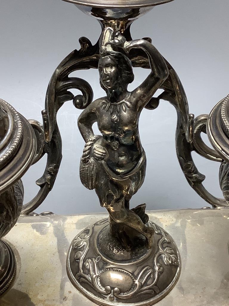 A 19th century South American? white metal inkstand, width 24cm